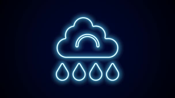 Zářící Neonová Čára Cloud Ikonou Deště Izolované Černém Pozadí Déšť — Stock video