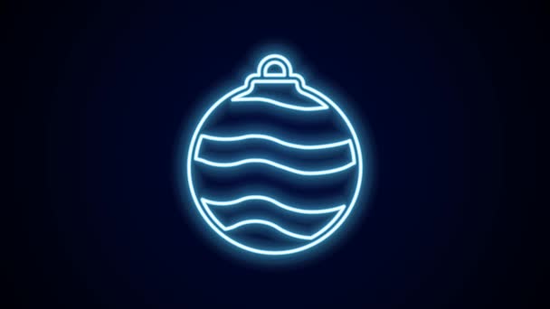 ネオンラインを輝くクリスマスボールアイコンは黒の背景に隔離されています メリークリスマスとハッピーニューイヤー 4Kビデオモーショングラフィックアニメーション — ストック動画