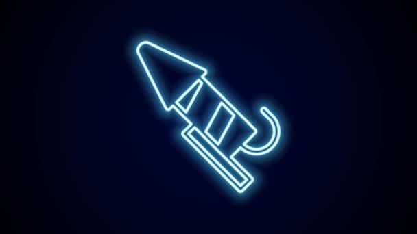 Zářící Neonová Čára Ikona Rakety Firework Izolovaná Černém Pozadí Koncept — Stock video