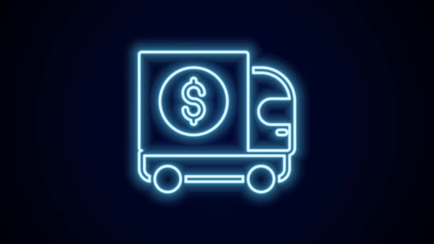 发光的霓虹灯线装甲卡车图标隔离在黑色背景 4K视频运动图形动画 — 图库视频影像