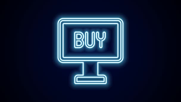 Glowing Neon Line Buy Button Icon Isolated Black Background Animasi — Stok Video