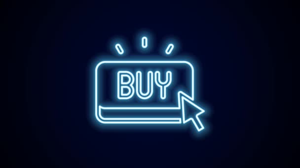 Glowing Neon Line Buy Button Icon Isolated Black Background Animasi — Stok Video