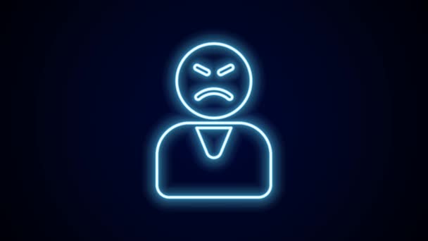 明亮的霓虹灯线愤怒的客户图标隔离在黑色背景 4K视频运动图形动画 — 图库视频影像