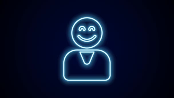 Gloeiende Neon Lijn Happy Customer Icon Geïsoleerd Zwarte Achtergrond Video — Stockvideo