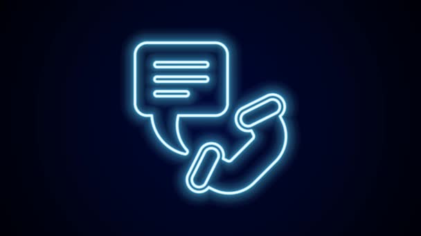 Glowing Neon Line Telephone Hours Support Icon Isolated Black Background — Stock Video