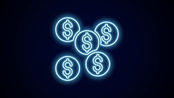 Glödande Neon Line Dollar Symbol Ikon Isolerad Svart Bakgrund Kontant — Stockvideo