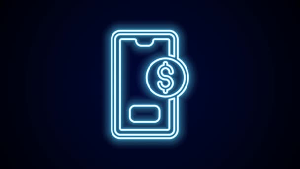 Smartphone Línea Neón Brillante Con Icono Símbolo Dólar Aislado Sobre — Vídeo de stock