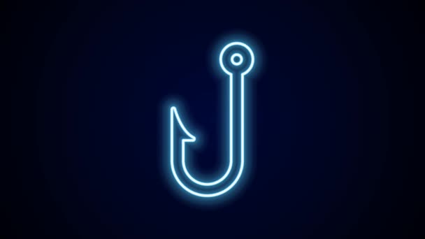 Glowing Neon Line Fishing Hook Icon Isolated Black Background Fishing — Stock Video