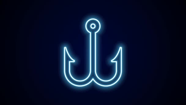 Glowing Neon Line Fishing Hook Icon Isolated Black Background Menangkap — Stok Video