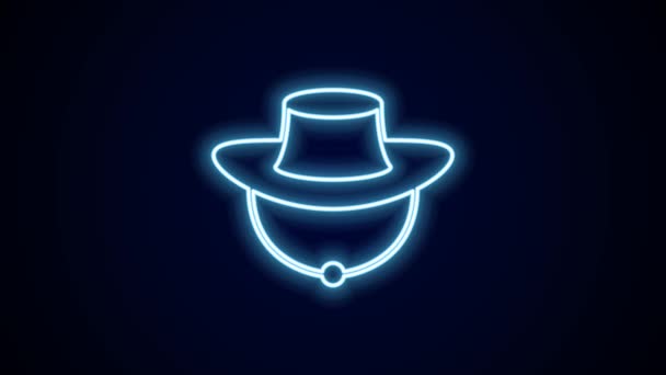 Glowing Neon Line Fisherman Hat Icon Isolated Black Background Video — Stock Video