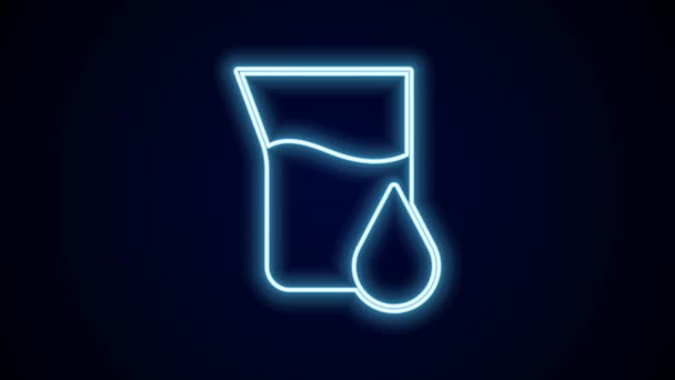 发光的霓虹灯线石油汽油试管图标隔离在黑色背景 烧瓶和掉落的液体4K视频运动图形动画 — 图库视频影像