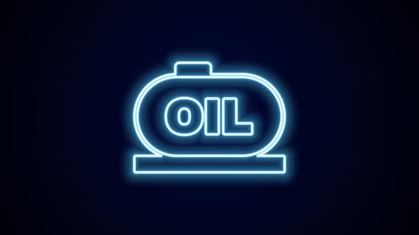 Leuchtende Neon Linie Öltank Lagerung Symbol Isoliert Auf Schwarzem Hintergrund — Stockvideo