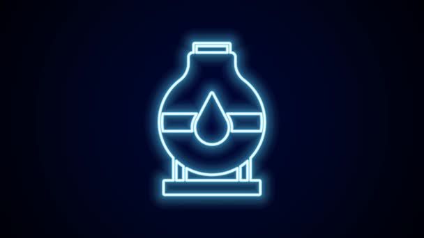 ネオンラインの輝き黒い背景に隔離された石油タンクの貯蔵アイコン ガス産業用船舶タンク 石油タンク技術ステーション 4Kビデオモーショングラフィックアニメーション — ストック動画