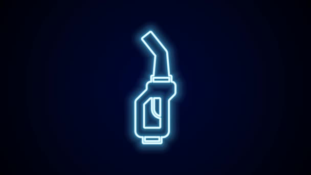 ネオンラインを輝く黒の背景に隔離されたガソリンポンプノズルアイコン 燃料ポンプガソリンスタンド 燃料補給標識 ガソリンスタンドのアイコン 4Kビデオモーショングラフィックアニメーション — ストック動画