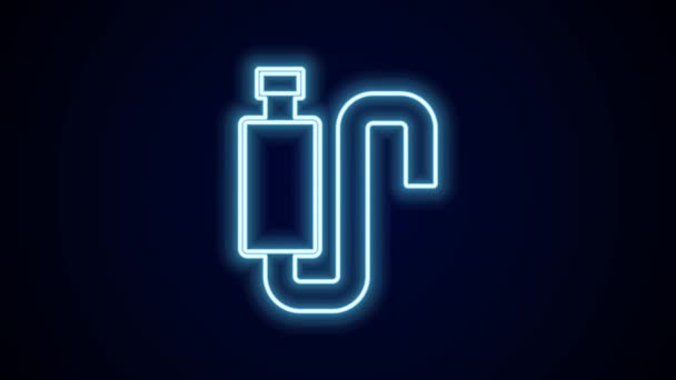 明亮的霓虹灯线汽车消声器图标隔离在黑色背景 排气管道 4K视频运动图形动画 — 图库视频影像