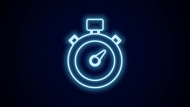 Glowing Neon Line Stopwatch Icon Isolated Black Background Time Timer — Stock Video