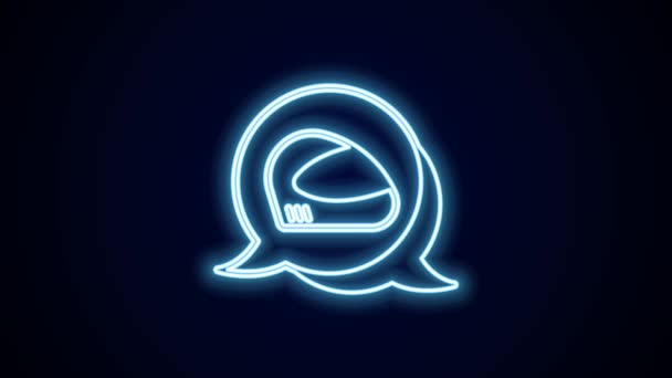 Leuchtende Neon Linie Racing Helm Symbol Isoliert Auf Schwarzem Hintergrund — Stockvideo