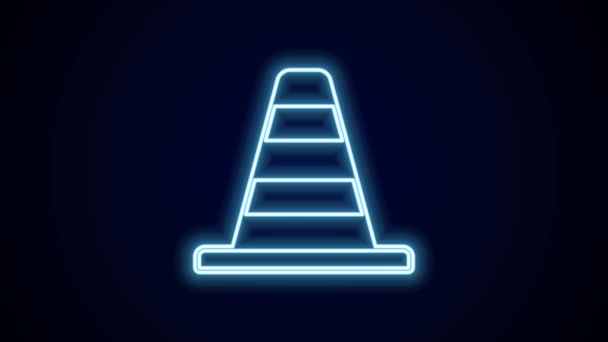 Linea Neon Incandescente Icona Cono Traffico Isolato Sfondo Nero Animazione — Video Stock