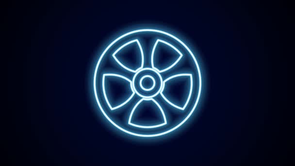 Glowing Neon Line Alloy Wheel Car Icon Isolated Black Background — Video Stock