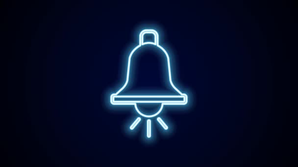 Gloeiende Neon Lijn Ringing Alarm Bel Pictogram Geïsoleerd Zwarte Achtergrond — Stockvideo