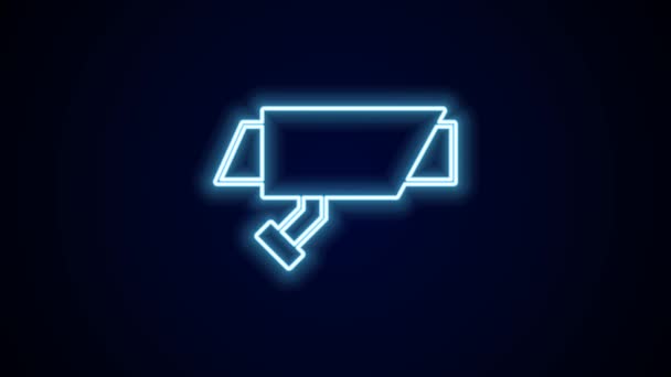 Glowing Neon Line Security Camera Icon Isolated Black Background Video — Stock Video