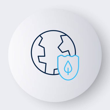 Line Earth with shield icon isolated on white background. Insurance concept. Security, safety, protection, privacy concept. Colorful outline concept. Vector.