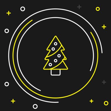 Süsleme simgesi siyah arkaplanda izole edilmiş çizgi Noel ağacı. Mutlu Noeller ve mutlu yıllar. Renkli taslak konsepti. Vektör.