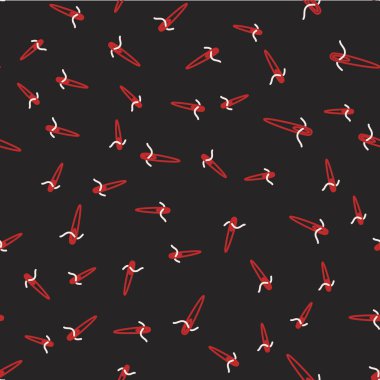 İp simgesi ile dikmek için çizgi iğnesi siyah arkaplanda izole edilmiş dikişsiz desen. Terzi sembolü. Tekstil el sanatları tabelasını diker. Nakış aletleri. Vektör.