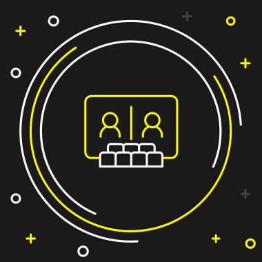 Siyah arkaplanda görüntülü sohbet simgesi izole edildi. Çevrimiçi iş görüşmesi formu. Uzak proje yönetimi. Renkli taslak konsepti. Vektör.