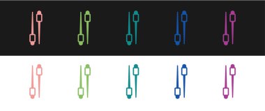 Yemek çubukları simgesini siyah beyaz arkaplanda izole et. Asya yemekleri için tahta Kore çubukları. Doğulu aletler. Vektör.