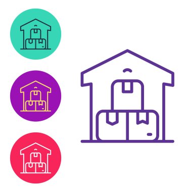 Beyaz arkaplanda tam depo simgesini ayır. Simgeleri renklendirin. Vektör.