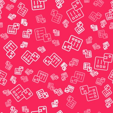 Dağıtım listesi simgesinin beyaz çizgi doğrulaması kırmızı arkaplanda izole edilmiş pürüzsüz desen. Vektör.