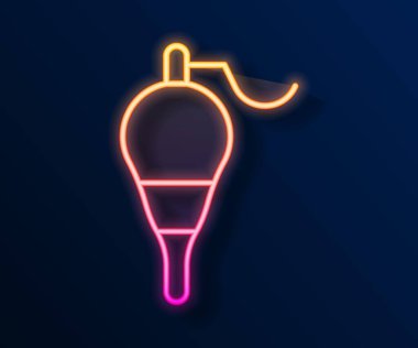 Parlayan neon hattı Balıkçılık yüzen ikonu siyah arkaplanda izole edildi. Balık oltası. Vektör.