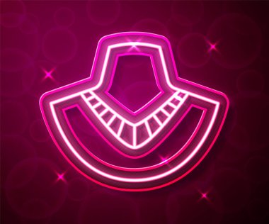 Parlak neon hattı kolye manken ikonunda kırmızı arkaplanda izole edildi. Vektör.