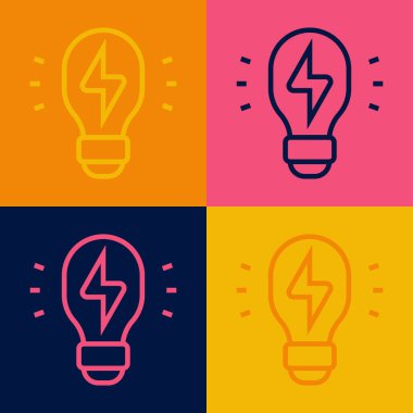 Pop Art Line Yaratıcı Lamba Işığı fikri ikonu renk arkaplanında izole edildi. Fikirler ilham, icat, etkili düşünme, bilgi ve eğitim kavramları. Vektör.