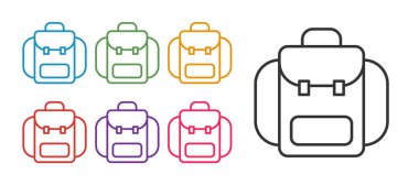 Beyaz arkaplanda Yürüyüş çizgisi simgesi izole edildi. Kamp ve dağ gezisi sırt çantası. Simgeleri renklendirin. Vektör.