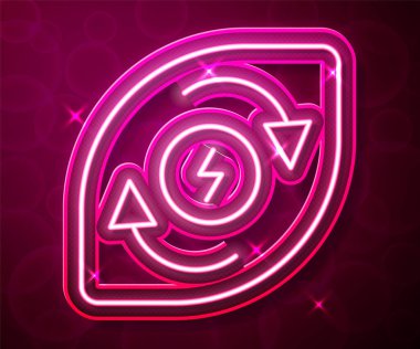 Parlayan neon hattı kırmızı arkaplanda izole edilmiş su enerjisi ikonu. Su damlacıklarıyla ekoloji kavramı. Alternatif enerji kavramı. Vektör.