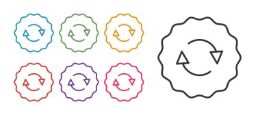 Beyaz arkaplanda izole edilmiş satır geri dönüşüm simgesi simgesini ayarla. Dairesel ok simgesi. Çevre geri dönüşümü yeşile döner. Simgeleri renklendirin. Vektör.