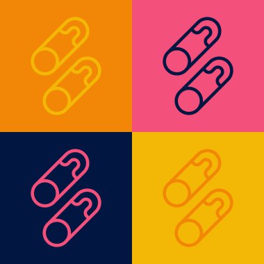 Pop sanat çizgisi Klasik kapalı çelik güvenlik iğnesi simgesi renk arkaplanda izole edilmiş. Vektör.