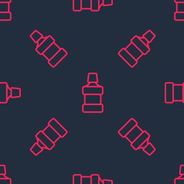 Kırmızı çizgi ağız gargarası plastik şişe ikonu siyah arka planda izole edilmiş pürüzsüz desen. Ağzını çalkalamak için sıvı. Ağız bakım ekipmanları. Vektör.