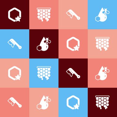 Pop art Bal Arısı Koruyucu fırçasını ve bal peteği simgesini ayarla. Vektör.