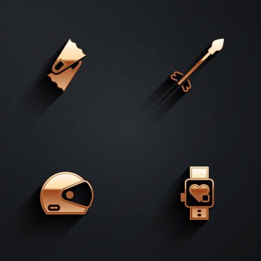 Yüzen Flippers 'ı ortaçağ okları yarış kaskı ve uzun gölgeli kalp ikonu olan Smart saati için ayarla. Vektör.