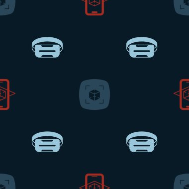 Set 3d modeling and Virtual reality glasses on seamless pattern. Vector.