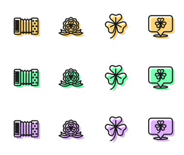 Yonca tırabzan yaprağı, yonca ve ikonla Akordiyon Madalyası al. Vektör.