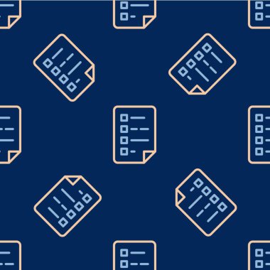 Kontrol listesi simgesine sahip satır panosu mavi arkaplanda izole edilmiş pürüzsüz desen. Kontrol listesi sembolü. Anket anketi ya da anket geri bildirim formu. Vektör