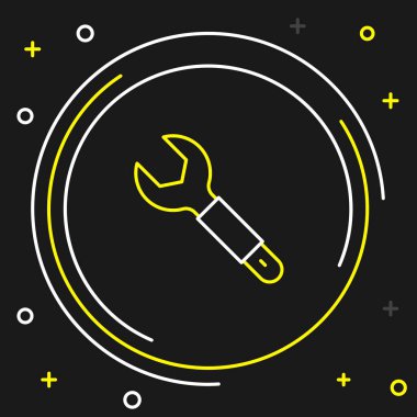 Çizgi Anahtarı simgesi siyah arkaplanda izole edildi. Anahtar tamir aleti. Servis aracı sembolü. Renkli taslak konsepti. Vektör