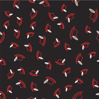 Çizgi Oktoberfest şapka simgesi siyah arkaplanda kusursuz desen izole etti. Tüylü avcı şapkası. Alman şapkası. Vektör