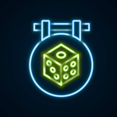 Parlayan neon çizgi oyun zar simgesi siyah arkaplanda izole edildi. Kumarhane kumarı. Renkli taslak konsepti. Vektör