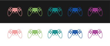 Gamepad simgesini siyah ve beyaz arkaplanda izole et. Oyun kontrolörü. Vektör