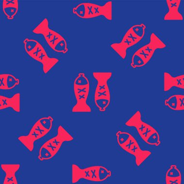 Tabak ikonunda kırmızı servis edilen balık mavi arka planda izole edilmiş pürüzsüz desen. Vektör